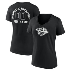 Nashville Predators Women's Personalized Name & Number Monochrome V-Neck T-Shirt - Black - NHL 201281517