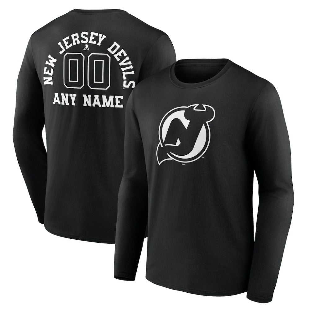 New Jersey Devils Personalized Name & Number Monochrome Long Sleeve T-Shirt - Black - NHL 201281518