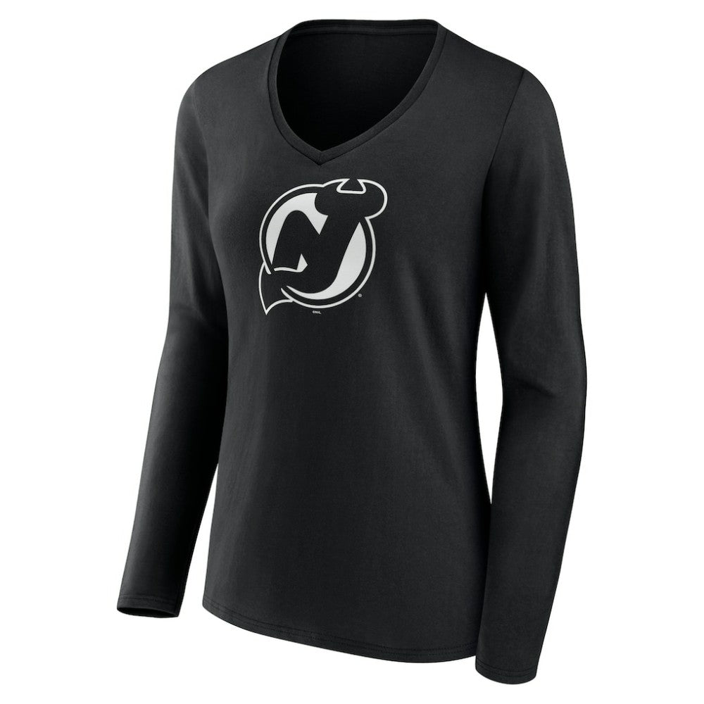New Jersey Devils Women's Personalized Name & Number Monochrome Long Sleeve V-Neck T-Shirt - Black - NHL 201281521