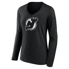 New Jersey Devils Women's Personalized Name & Number Monochrome Long Sleeve V-Neck T-Shirt - Black - NHL 201281521