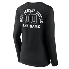 New Jersey Devils Women's Personalized Name & Number Monochrome Long Sleeve V-Neck T-Shirt - Black - NHL 201281521