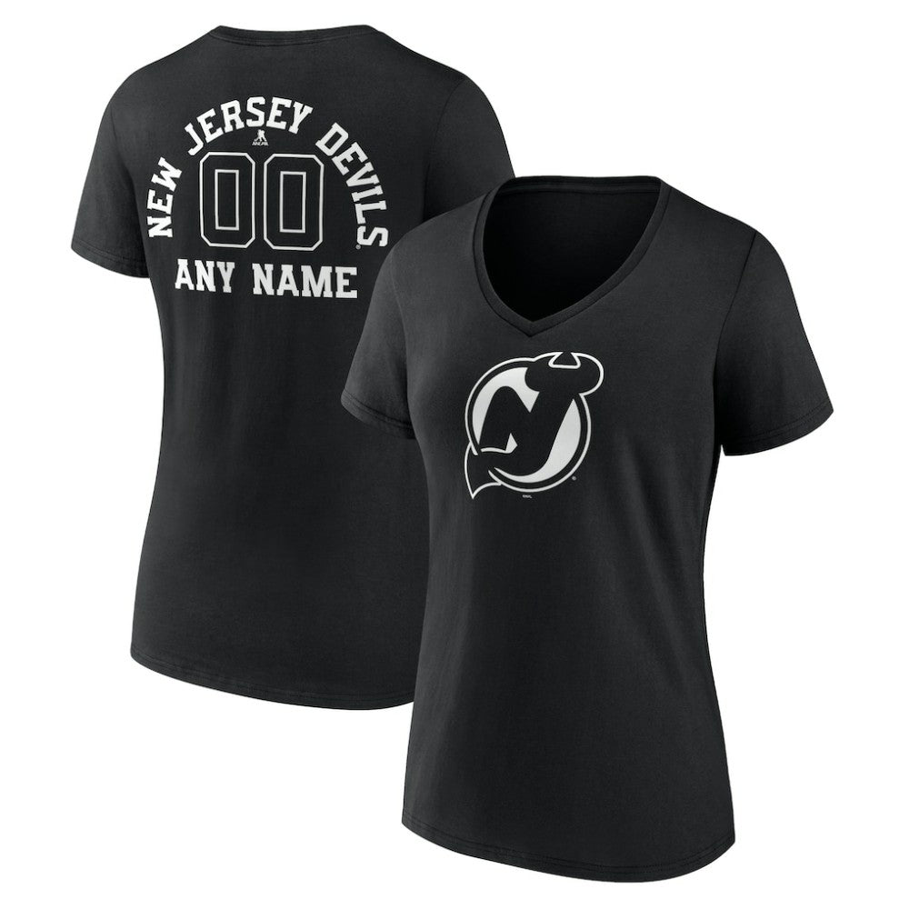 New Jersey Devils Women's Personalized Name & Number Monochrome V-Neck T-Shirt - Black - NHL 201281523