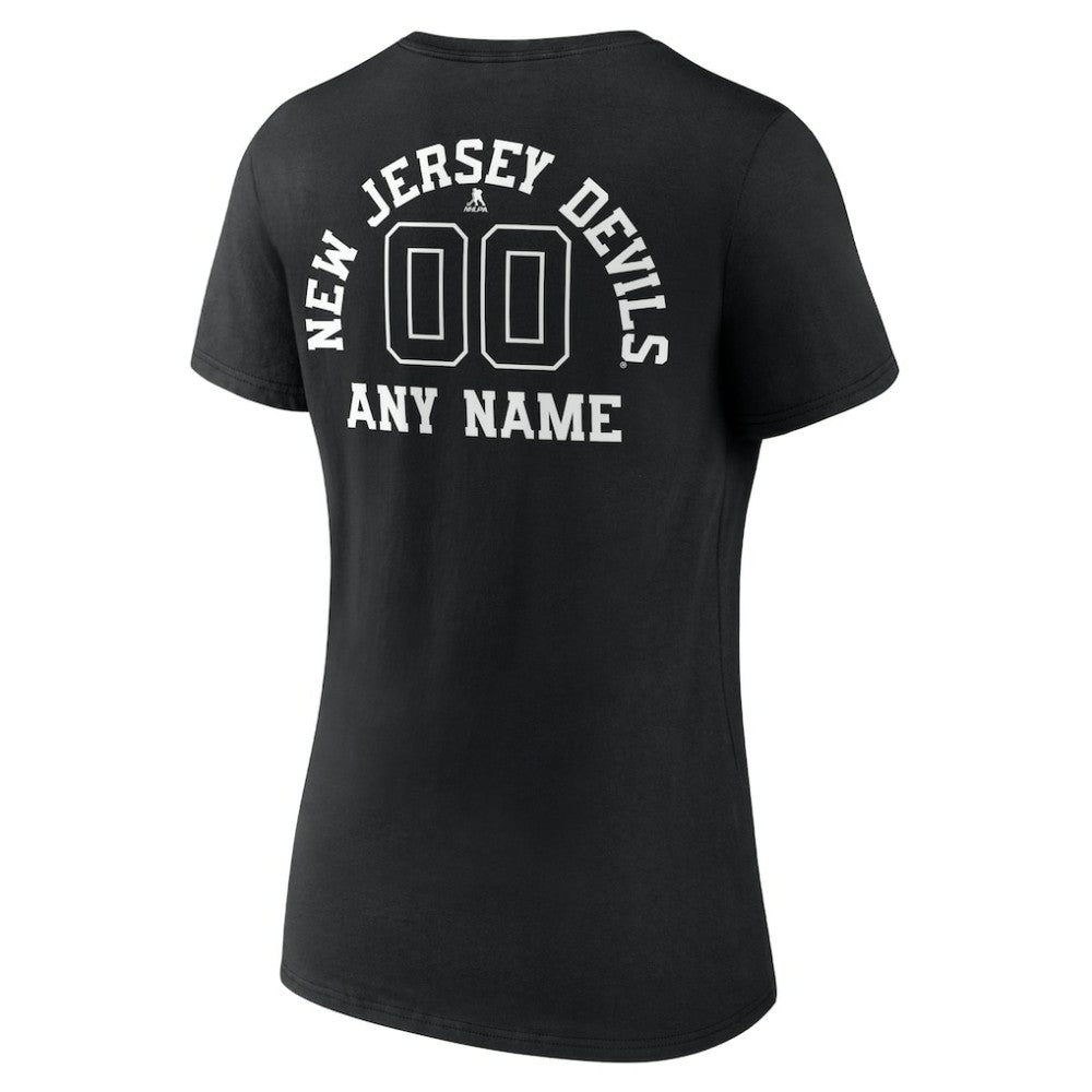 New Jersey Devils Women's Personalized Name & Number Monochrome V-Neck T-Shirt - Black - NHL 201281523