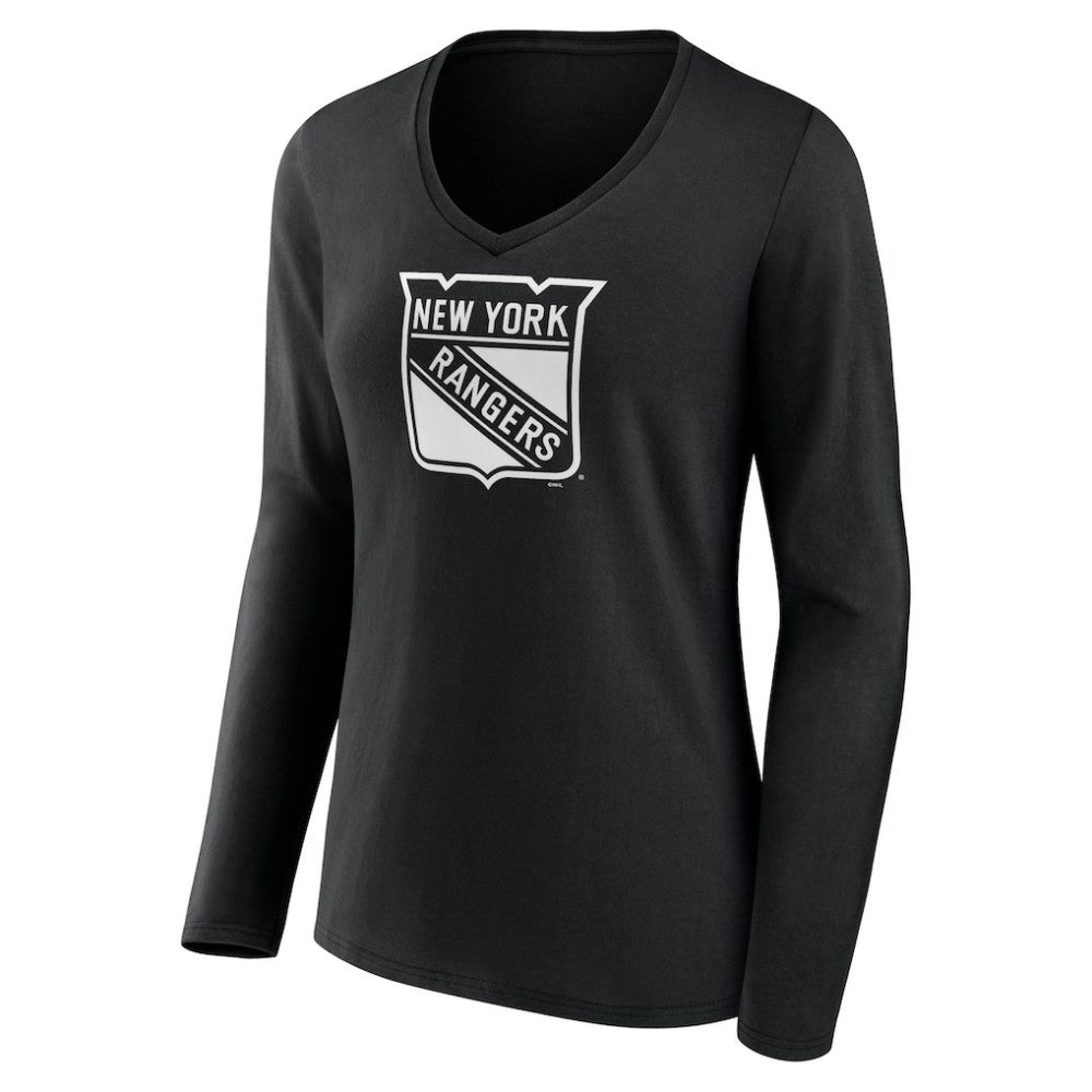 New York Rangers Women's Personalized Name & Number Monochrome Long Sleeve V-Neck T-Shirt - Black - NHL 201281533