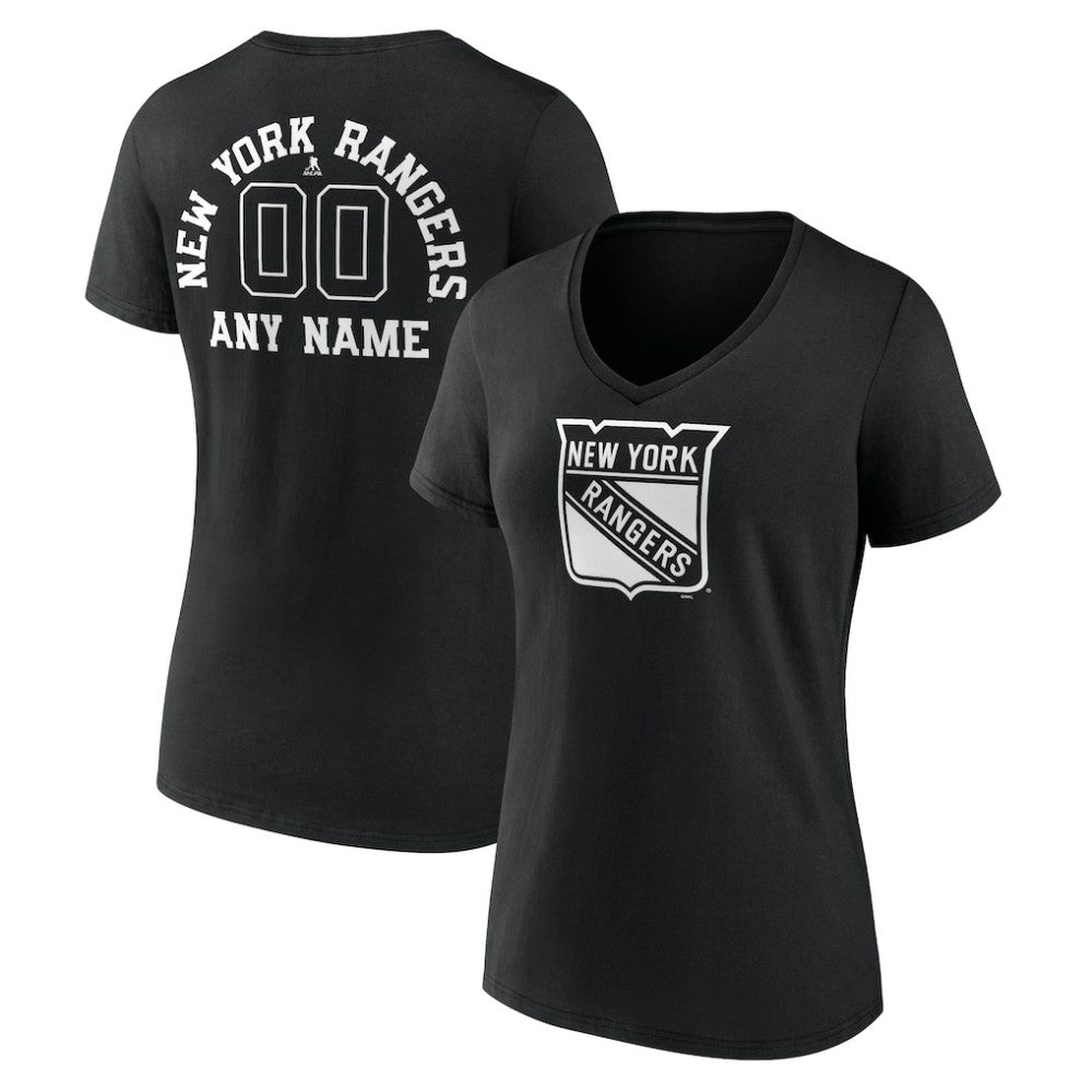 New York Rangers Women's Personalized Name & Number Monochrome V-Neck T-Shirt - Black - NHL 201281535