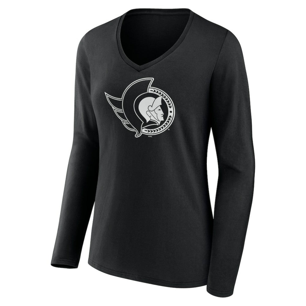 Ottawa Senators Women's Personalized Name & Number Monochrome Long Sleeve V-Neck T-Shirt - Black - NHL 201281539