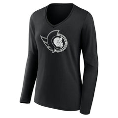 Ottawa Senators Women's Personalized Name & Number Monochrome Long Sleeve V-Neck T-Shirt - Black - NHL 201281539