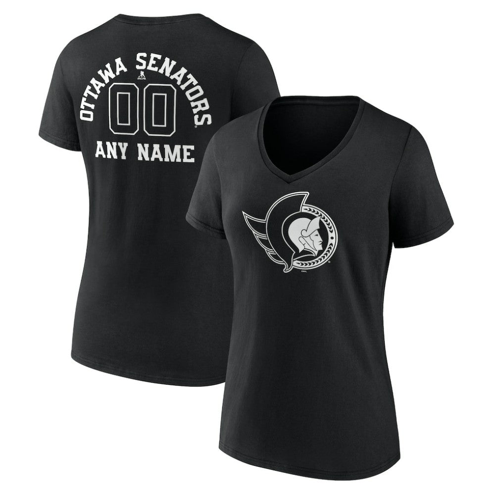 Ottawa Senators Women's Personalized Name & Number Monochrome V-Neck T-Shirt - Black - NHL 201281541
