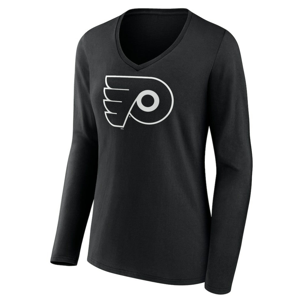 Philadelphia Flyers Women's Personalized Name & Number Monochrome Long Sleeve V-Neck T-Shirt - Black - NHL 201281545