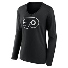 Philadelphia Flyers Women's Personalized Name & Number Monochrome Long Sleeve V-Neck T-Shirt - Black - NHL 201281545