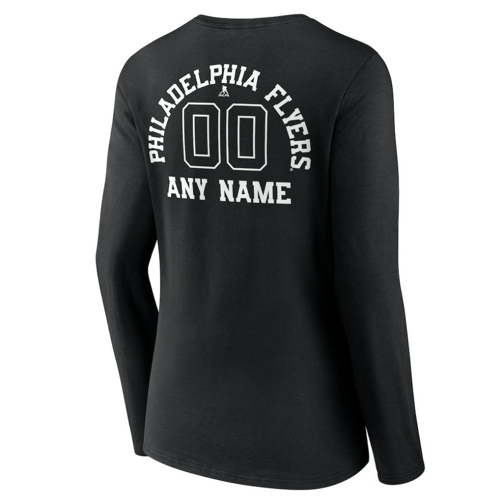 Philadelphia Flyers Women's Personalized Name & Number Monochrome Long Sleeve V-Neck T-Shirt - Black - NHL 201281545