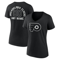 Philadelphia Flyers Women's Personalized Name & Number Monochrome V-Neck T-Shirt - Black - NHL 201281547
