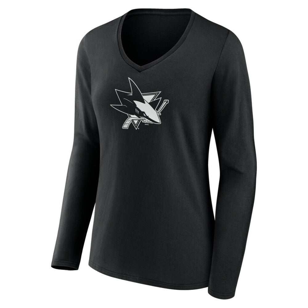 San Jose Sharks Women's Personalized Name & Number Monochrome Long Sleeve V-Neck T-Shirt - Black - NHL 201281557