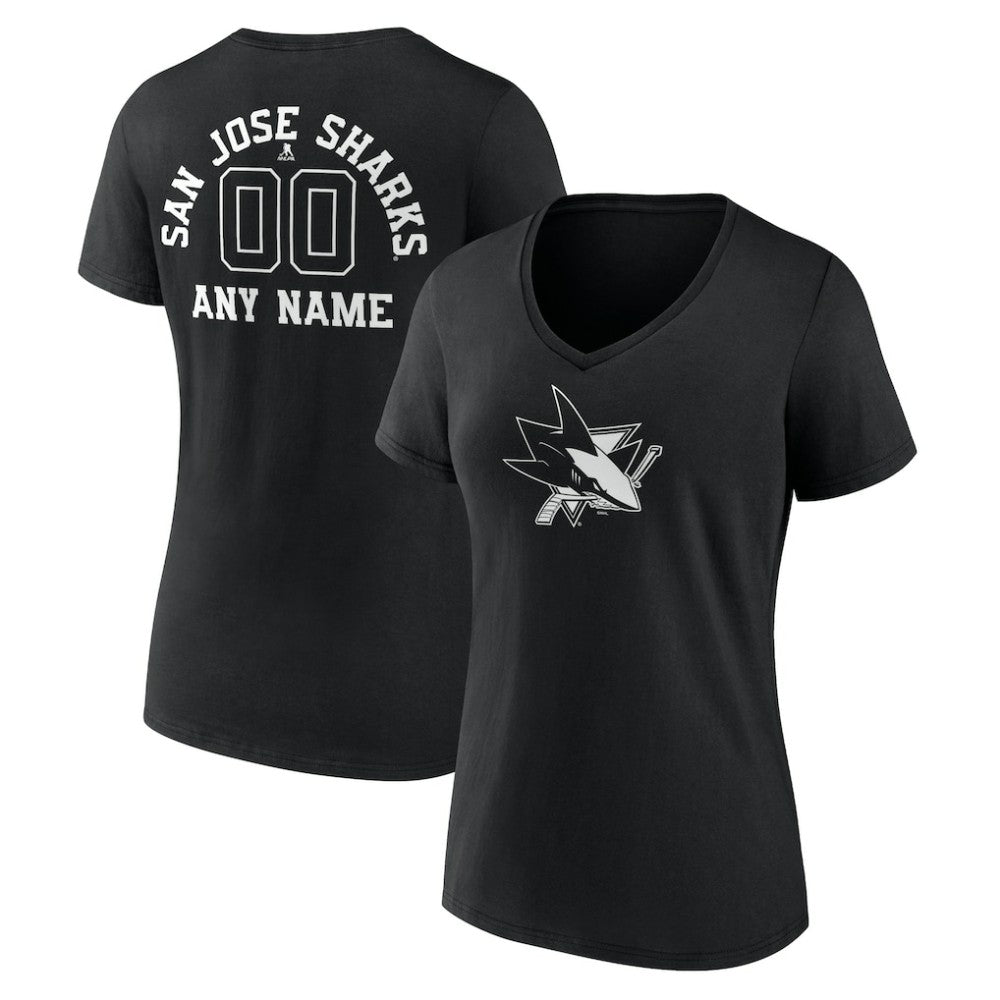 San Jose Sharks Women's Personalized Name & Number Monochrome V-Neck T-Shirt - Black - NHL 201281559