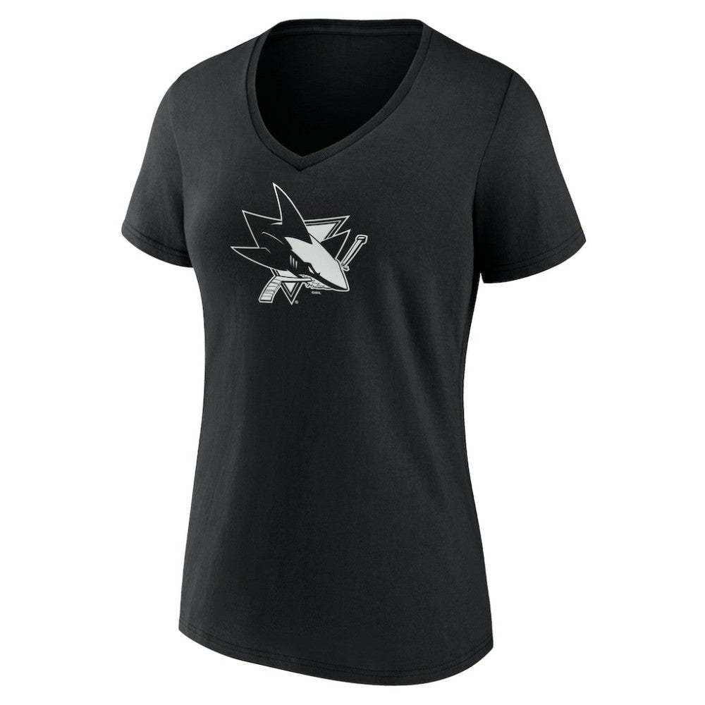 San Jose Sharks Women's Personalized Name & Number Monochrome V-Neck T-Shirt - Black - NHL 201281559