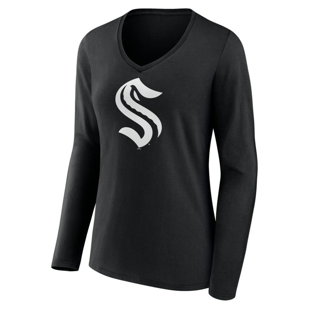 Seattle Kraken Women's Personalized Name & Number Monochrome Long Sleeve V-Neck T-Shirt - Black - NHL 201281563