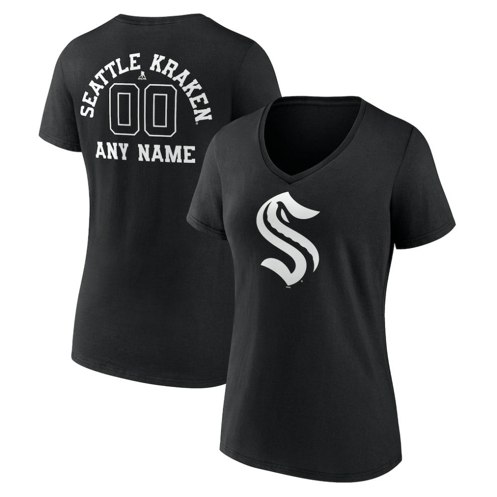 Seattle Kraken Women's Personalized Name & Number Monochrome V-Neck T-Shirt - Black - NHL 201281565