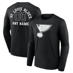 St. Louis Blues Personalized Name & Number Monochrome Long Sleeve T-Shirt - Black - NHL 201281566