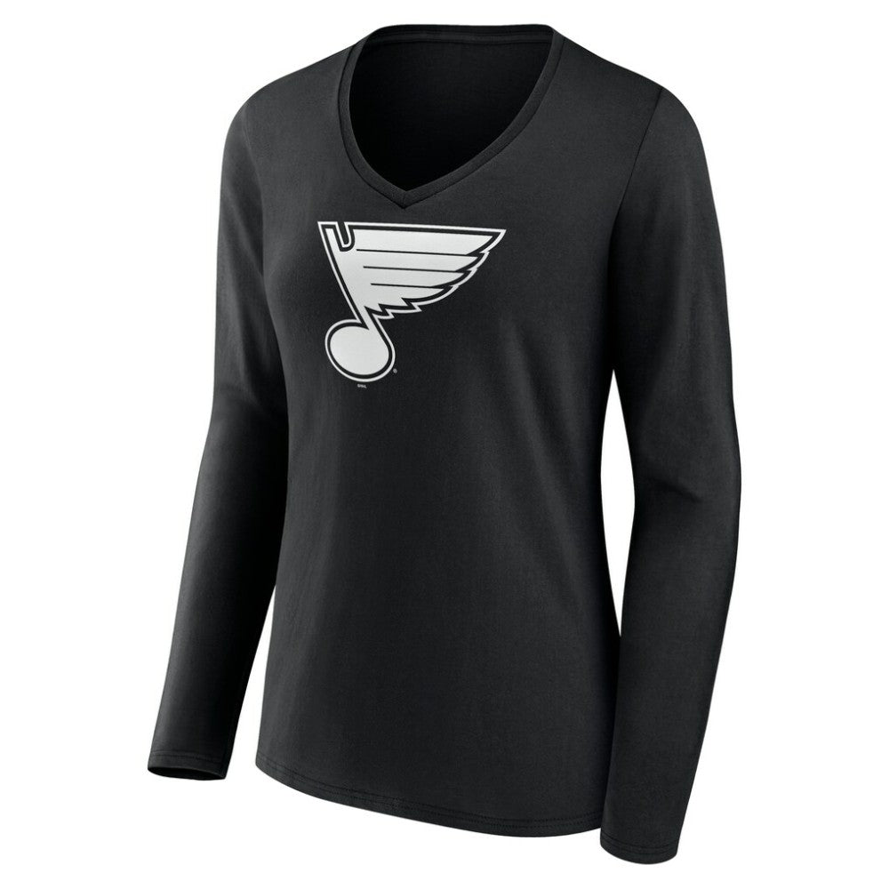 St. Louis Blues Women's Personalized Name & Number Monochrome Long Sleeve V-Neck T-Shirt - Black - NHL 201281569