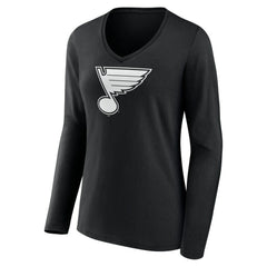 St. Louis Blues Women's Personalized Name & Number Monochrome Long Sleeve V-Neck T-Shirt - Black - NHL 201281569