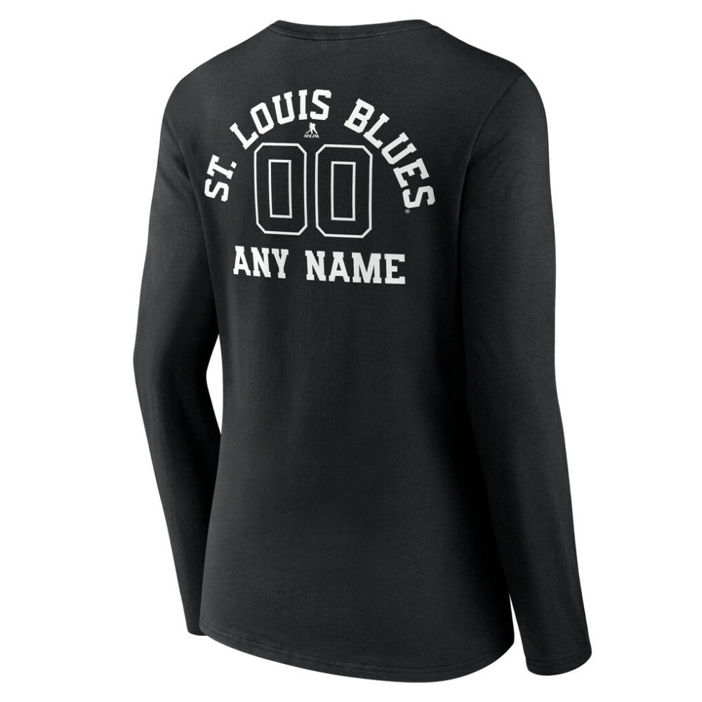 St. Louis Blues Women's Personalized Name & Number Monochrome Long Sleeve V-Neck T-Shirt - Black - NHL 201281569