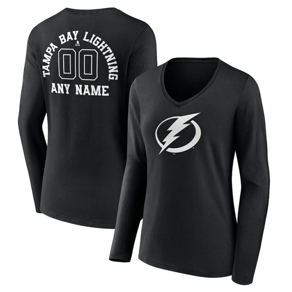 Tampa Bay Lightning Women's Personalized Name & Number Monochrome Long Sleeve V-Neck T-Shirt - Black - NHL 201281575