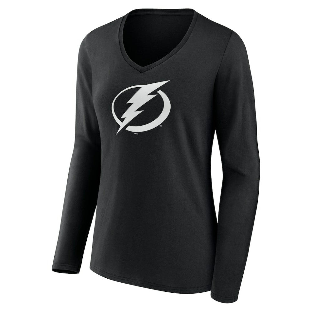 Tampa Bay Lightning Women's Personalized Name & Number Monochrome Long Sleeve V-Neck T-Shirt - Black - NHL 201281575