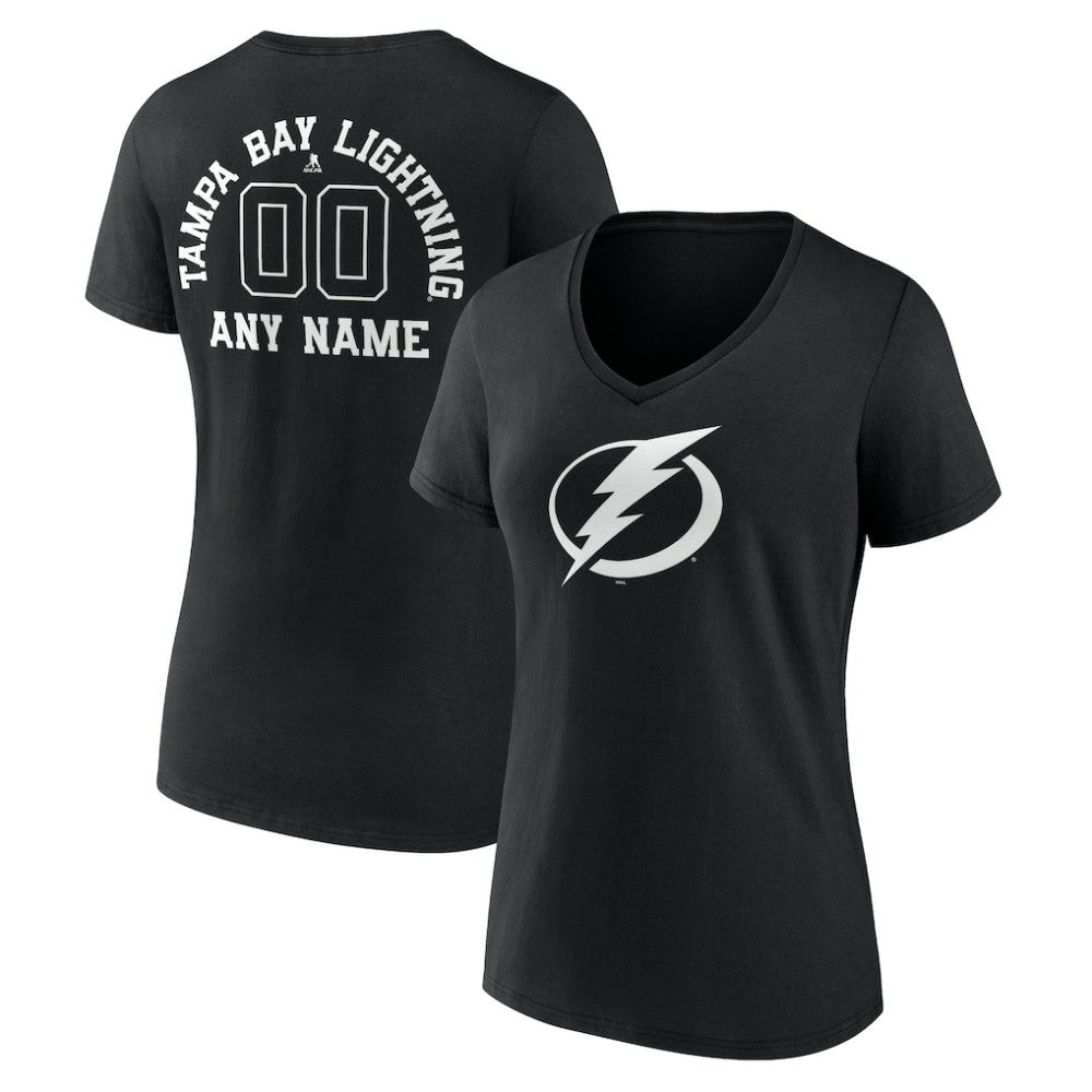 Tampa Bay Lightning Women's Personalized Name & Number Monochrome V-Neck T-Shirt - Black - NHL 201281577