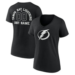 Tampa Bay Lightning Women's Personalized Name & Number Monochrome V-Neck T-Shirt - Black - NHL 201281577
