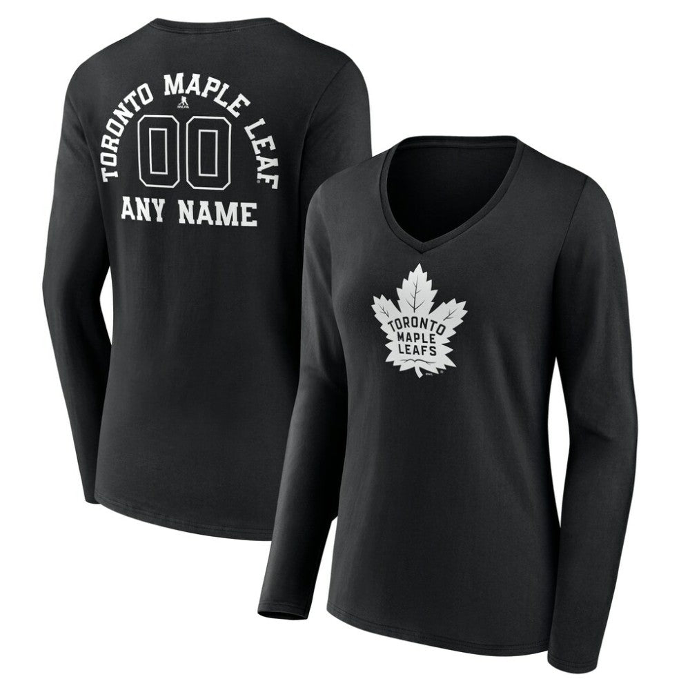 Toronto Maple Leafs Women's Personalized Name & Number Monochrome Long Sleeve V-Neck T-Shirt - Black - NHL 201281581