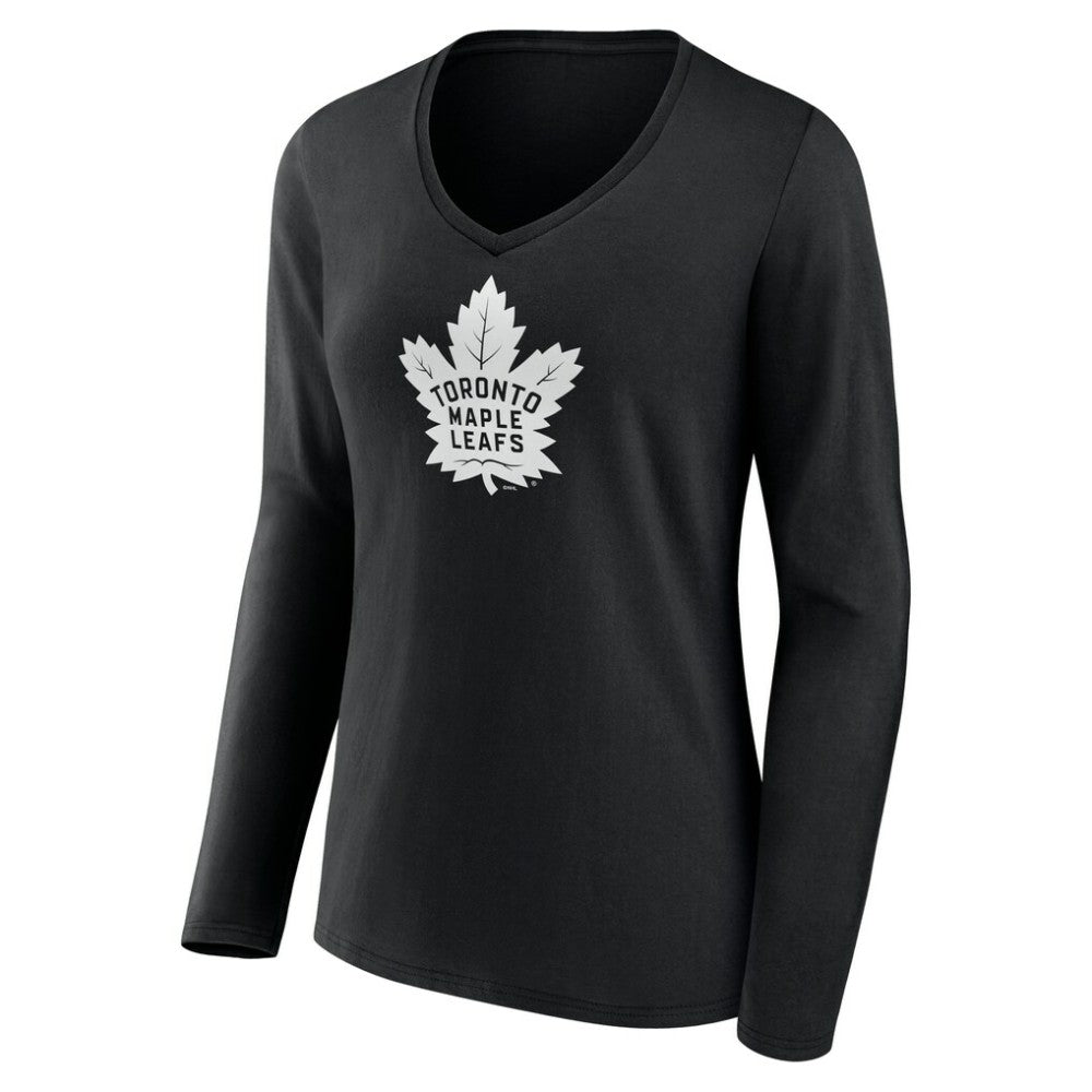 Toronto Maple Leafs Women's Personalized Name & Number Monochrome Long Sleeve V-Neck T-Shirt - Black - NHL 201281581