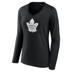 Toronto Maple Leafs Women's Personalized Name & Number Monochrome Long Sleeve V-Neck T-Shirt - Black - NHL 201281581