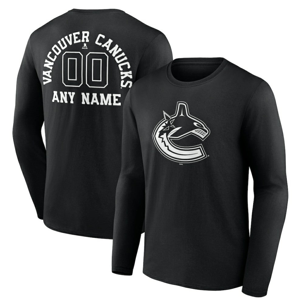Vancouver Canucks Personalized Name & Number Monochrome Long Sleeve T-Shirt - Black - NHL 201281584