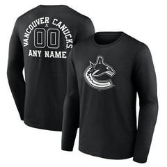 Vancouver Canucks Personalized Name & Number Monochrome Long Sleeve T-Shirt - Black - NHL 201281584