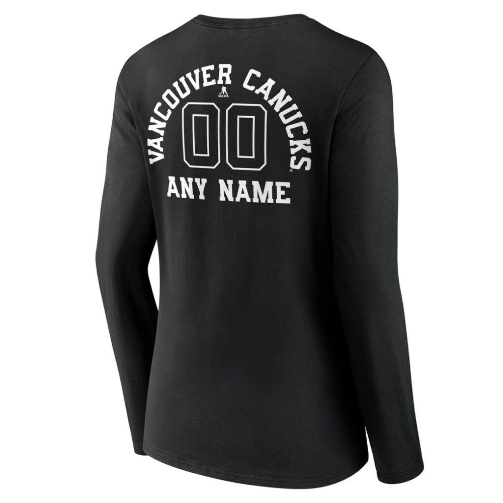 Vancouver Canucks Women's Personalized Name & Number Monochrome Long Sleeve V-Neck T-Shirt - Black - NHL 201281587