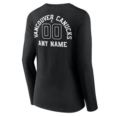 Vancouver Canucks Women's Personalized Name & Number Monochrome Long Sleeve V-Neck T-Shirt - Black - NHL 201281587