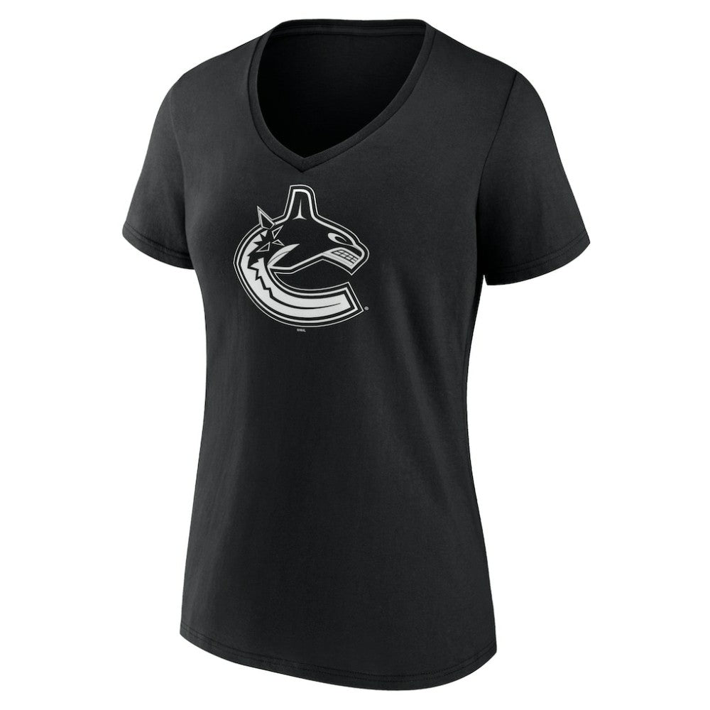Vancouver Canucks Women's Personalized Name & Number Monochrome V-Neck T-Shirt - Black - NHL 201281589