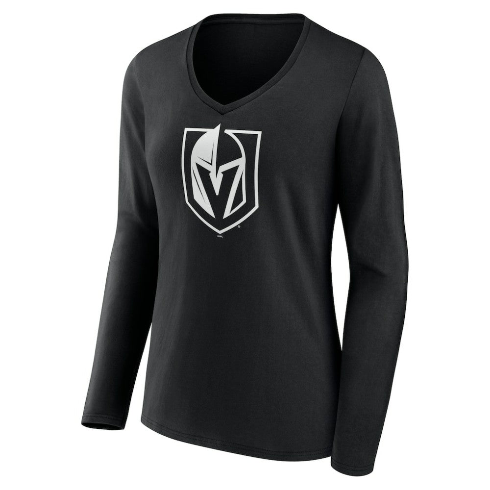 Vegas Golden Knights Women's Personalized Name & Number Monochrome Long Sleeve V-Neck T-Shirt - Black - NHL 201281593