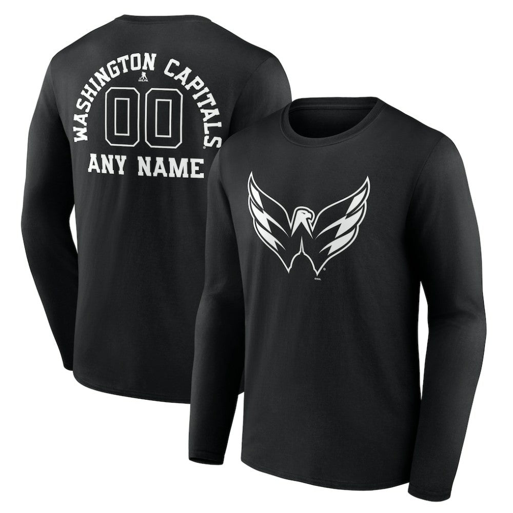 Washington Capitals Personalized Name & Number Monochrome Long Sleeve T-Shirt - Black - NHL 201281596