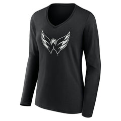 Washington Capitals Women's Personalized Name & Number Monochrome Long Sleeve V-Neck T-Shirt - Black - NHL 201281599
