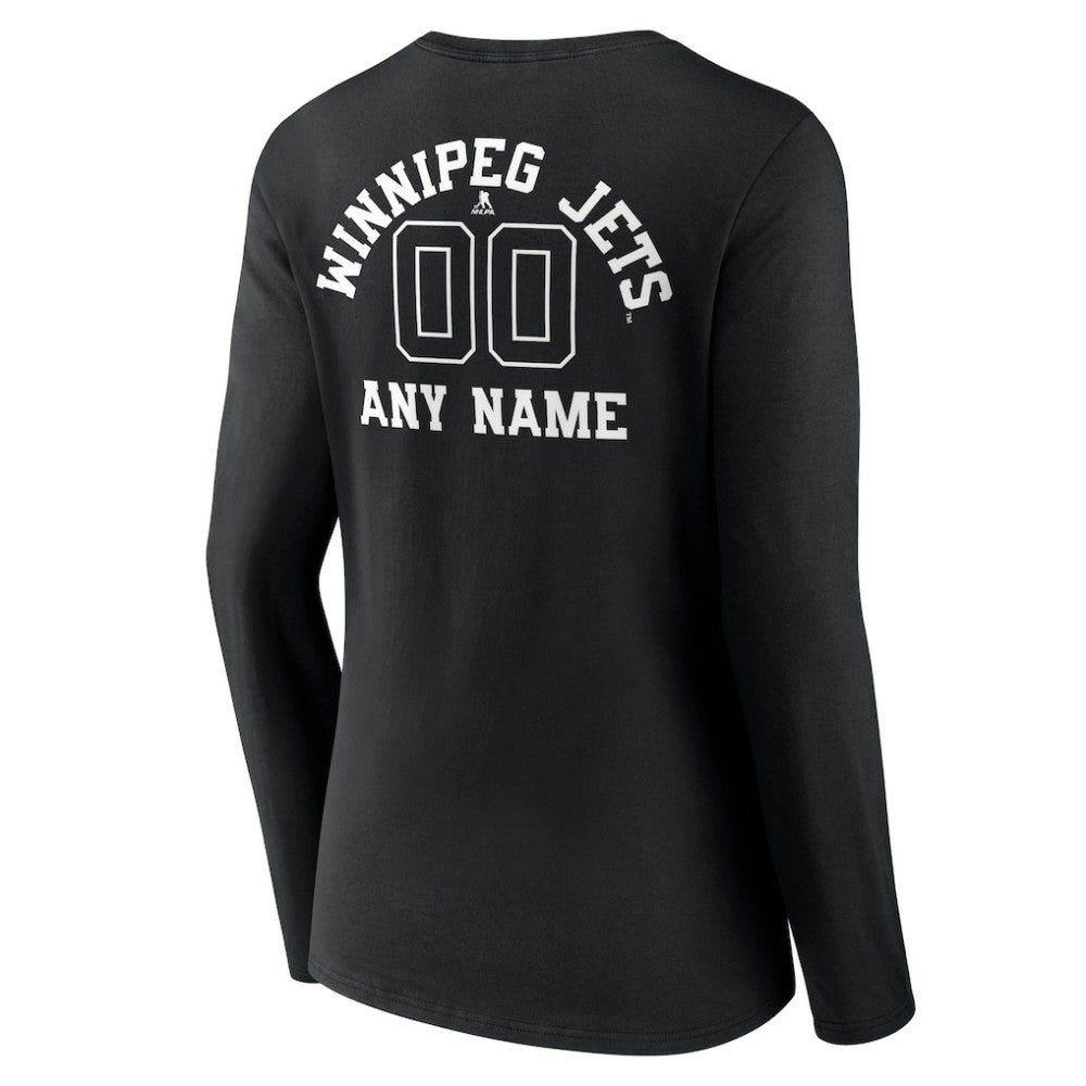 Winnipeg Jets Women's Personalized Name & Number Monochrome Long Sleeve V-Neck T-Shirt - Black - NHL 201281605