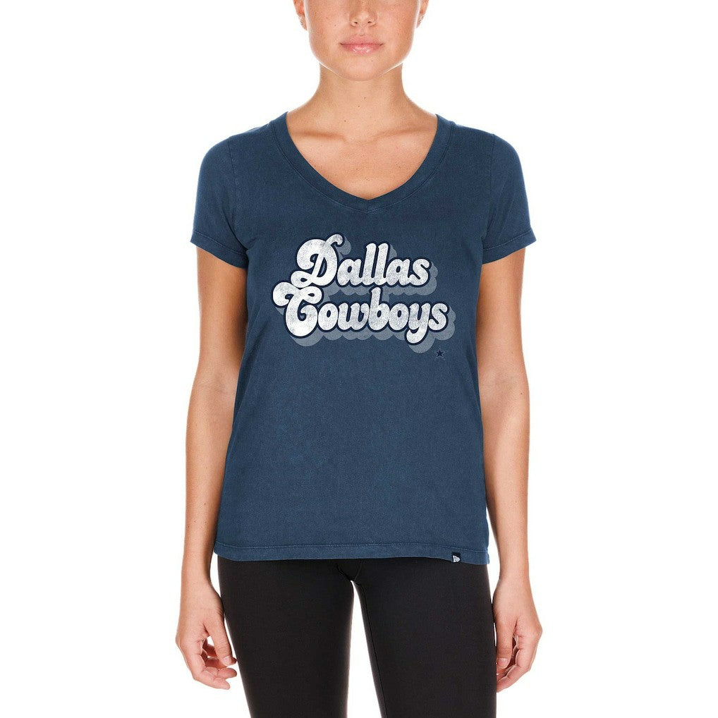 Dallas Cowboys New Era Women's Enzyme Wash Low V-Neck T-Shirt Navy