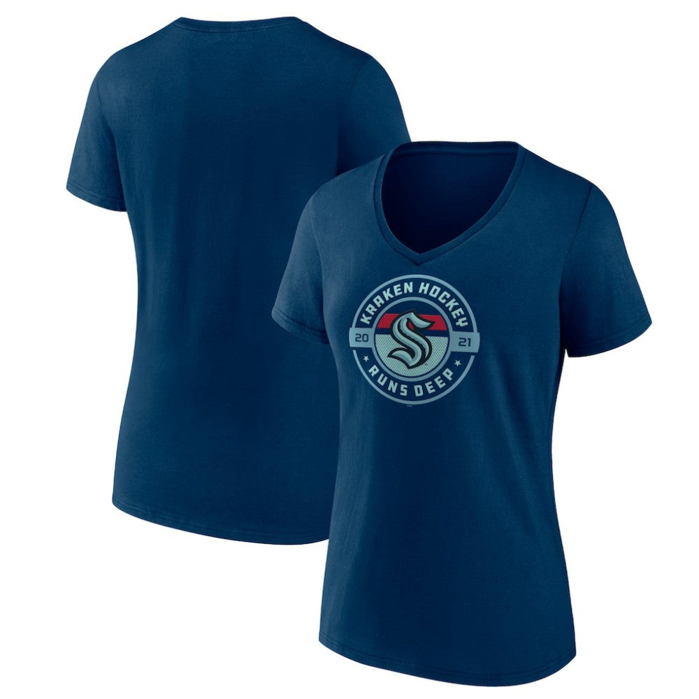 Seattle Kraken Women's Native V-Neck T-Shirt - Deep Sea Blue - NHL 201291264