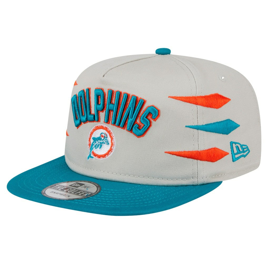 Miami Dolphins New Era Athletic Golfer Snapback Hat Stone/Aqua