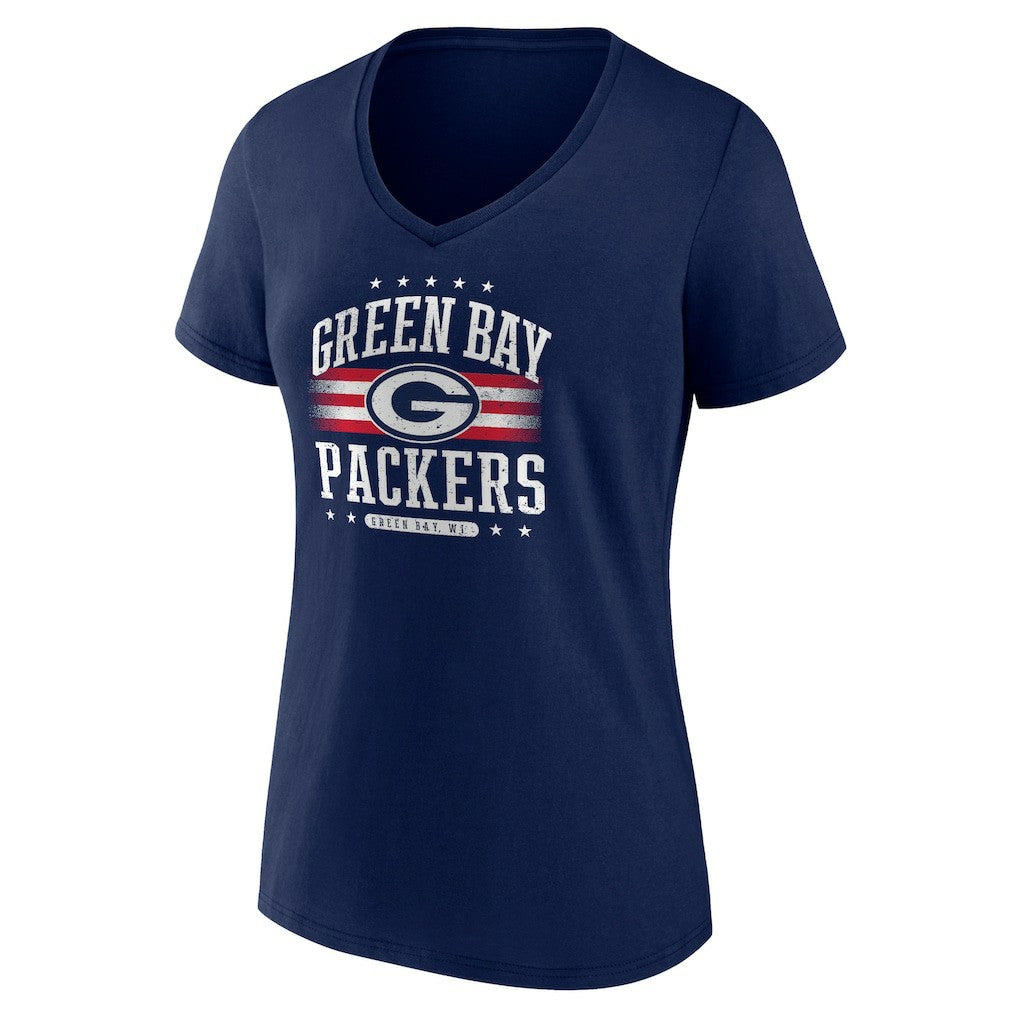Green Bay Packers Women's Americana Team V-Neck T-Shirt Navy