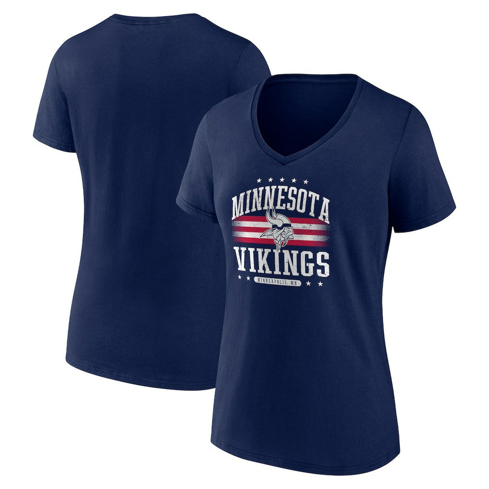 Minnesota Vikings Women's Americana Team V-Neck T-Shirt Navy