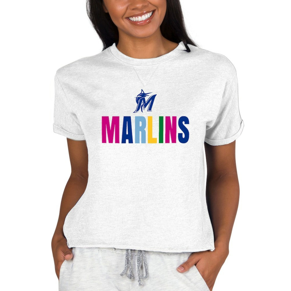 Miami Marlins Concepts Sport Women's Mainstream Terry Sweatshirt - Oatmeal - MLB on Sale