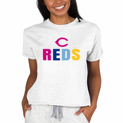 Cincinnati Reds Concepts Sport Women's Mainstream Terry Sweatshirt - Oatmeal - MLB on Sale