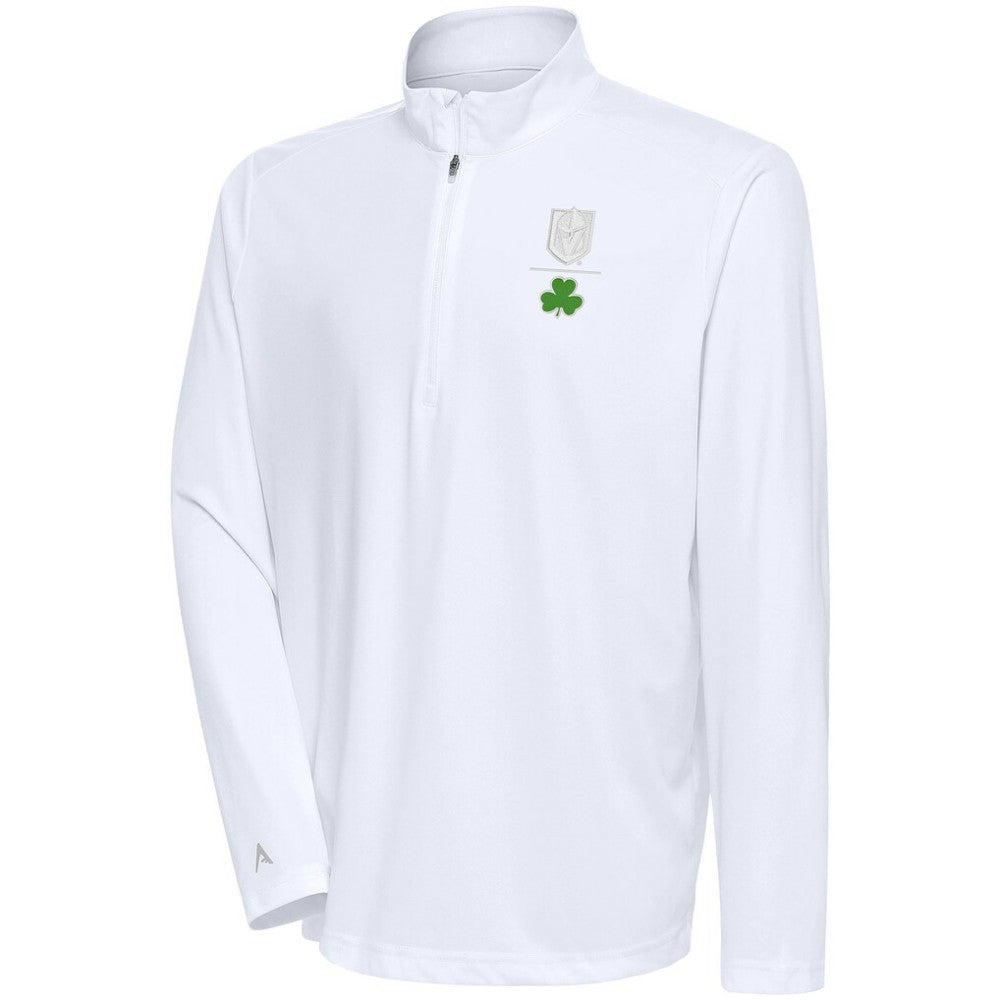 Vegas Golden Knights Antigua Shamrock Tribute Quarter-Zip Pullover Top - White - NHL 201296831