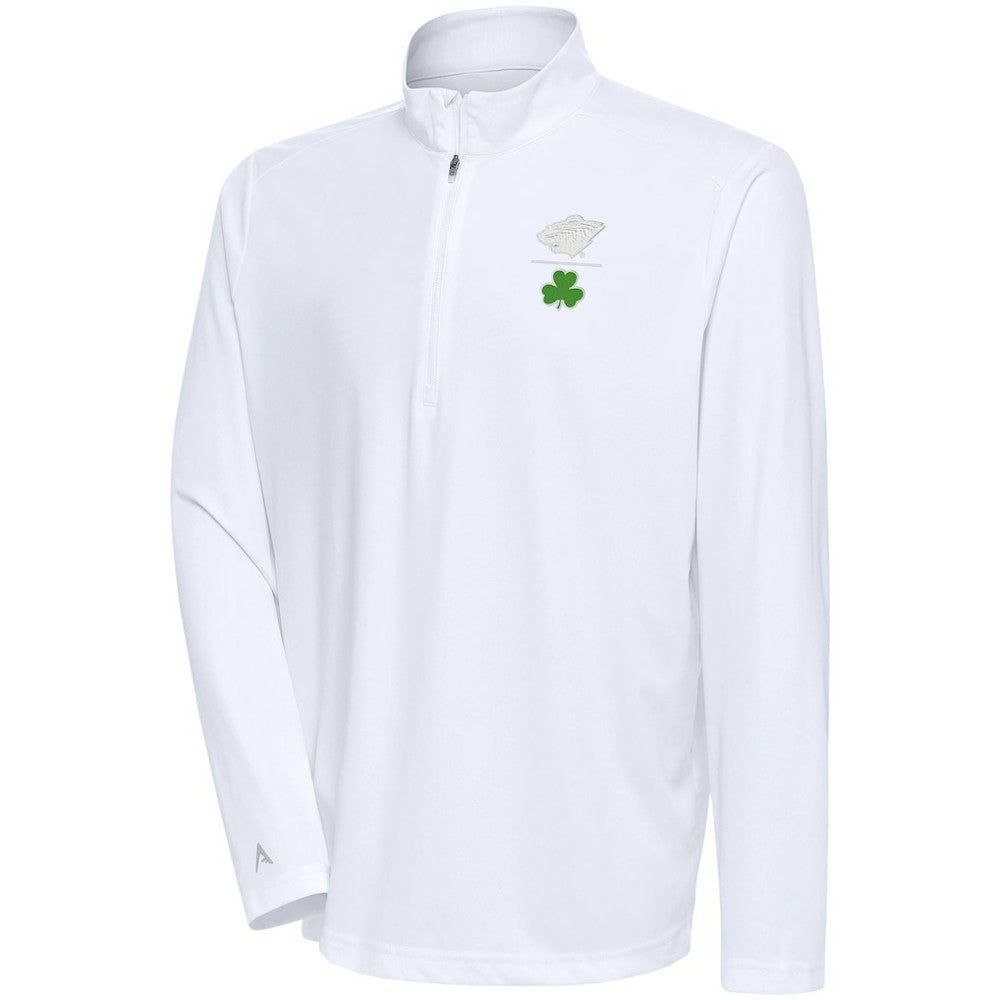 Minnesota Wild Antigua Shamrock Tribute Quarter-Zip Pullover Top - White - NHL 201296832